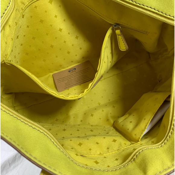 Genuine vintage FOSSIL bright yellow leather tote bag with  key fob - Picture 9 of 15